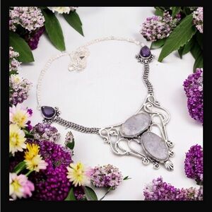 Jasper & Amethyst Gemstone Handcrafted 18” Necklace Made In India New With Tags